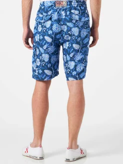 Bermuda da uomo in lino blu con stampa fiori