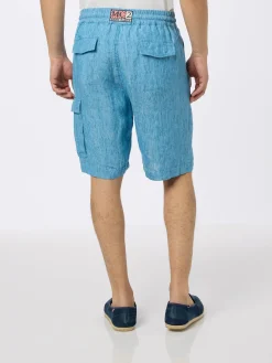 Bermuda da uomo in lino blu denim Marsiglia