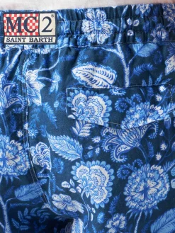 Bermuda da uomo in lino blu con stampa fiori