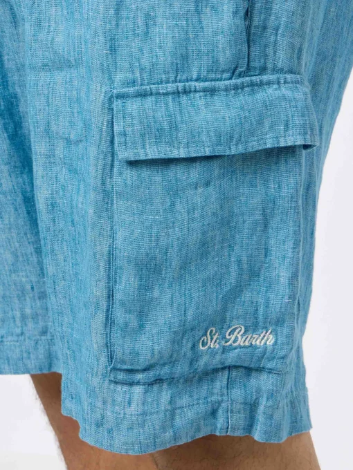 Bermuda da uomo in lino blu denim Marsiglia