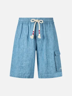 Bermuda da uomo in lino blu denim Marsiglia