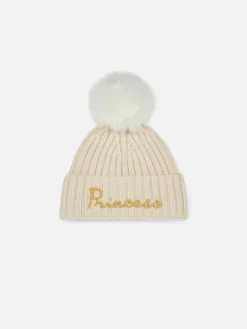 Berretto bianco da bambina con ricamo Principess