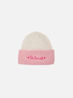 Berretto da bambina in maglia con ricamo St. Barth