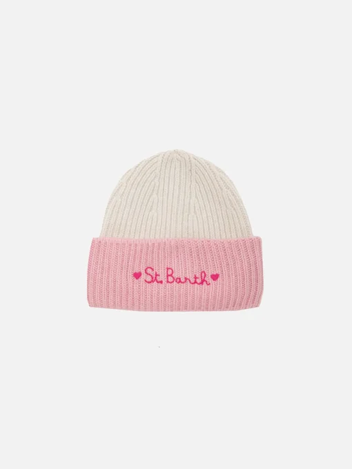 Berretto da bambina in maglia con ricamo St. Barth