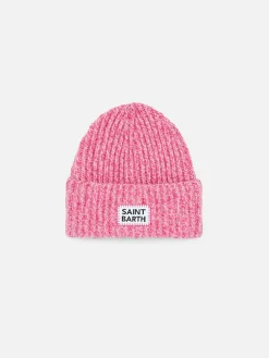 Berretto da bambina rosa mouliné con ricamo Saint Barth
