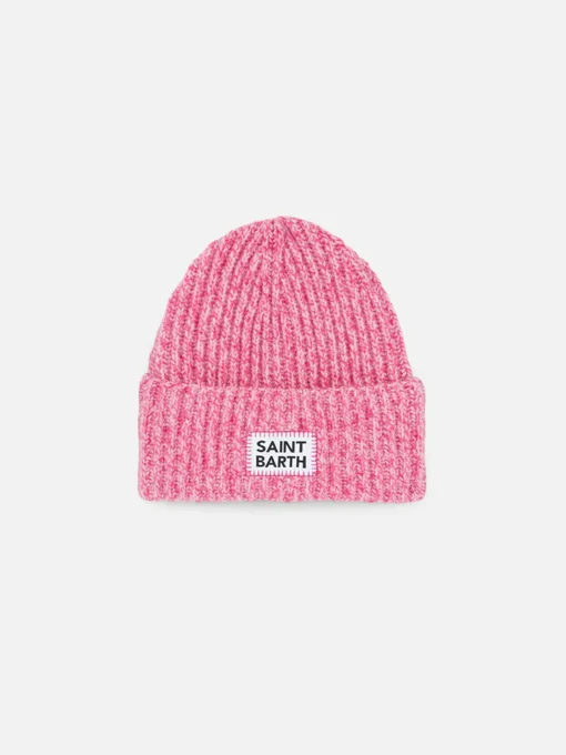 Berretto da bambina rosa mouliné con ricamo Saint Barth