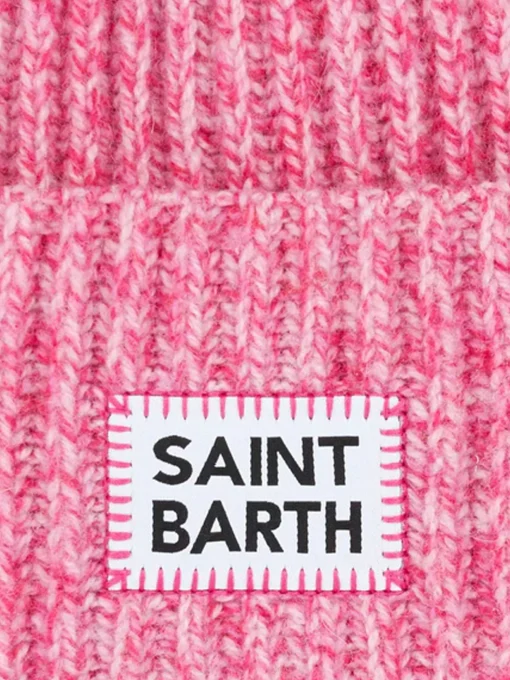 Berretto da bambina rosa mouliné con ricamo Saint Barth