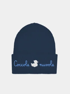 Berretto da bambino blu a coste con ricamo Coccole nuvole | EDIZIONE SPECIALE COCCOLEBIMBI