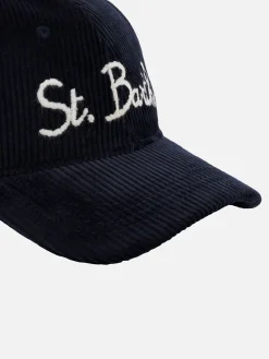 Berretto da baseball in velluto a coste con ricamo St. Barth