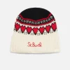 Berretto da donna bianco con stampa cuori fair isle