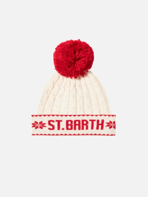 Berretto da donna bianco con pompon