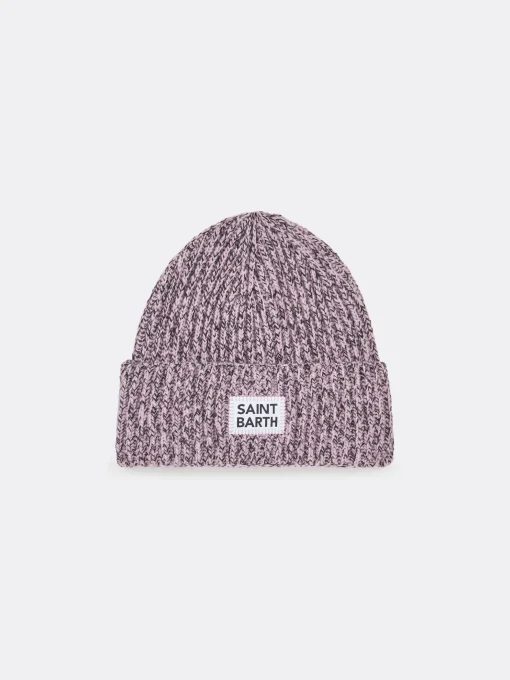 Berretto da donna bianco e rosa mouliné con ricamo Saint Barth