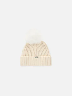 Berretto da donna bianco con ricamo Too Cool e pompon