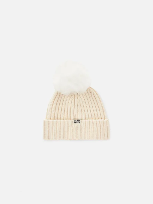 Berretto da donna bianco con ricamo Too Cool e pompon