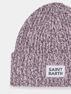 Berretto da donna bianco e rosa mouliné con ricamo Saint Barth