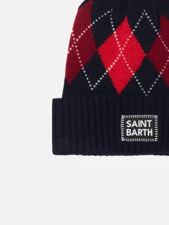 Berretto da uomo blu con stampa argyle