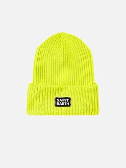 Berretto da uomo in maglia giallo fluo