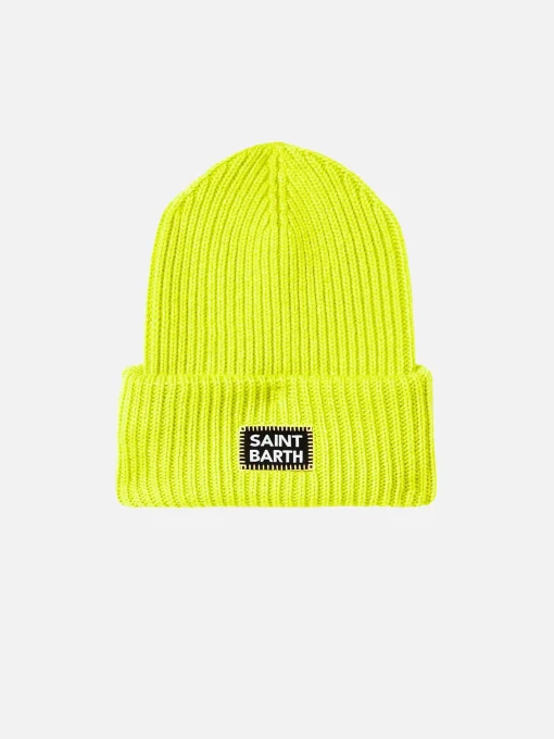 Berretto da uomo in maglia giallo fluo