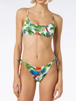 Bikini a bralette con stampa pappagallo