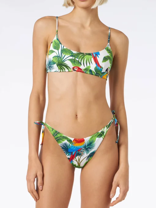 Bikini a bralette con stampa pappagallo
