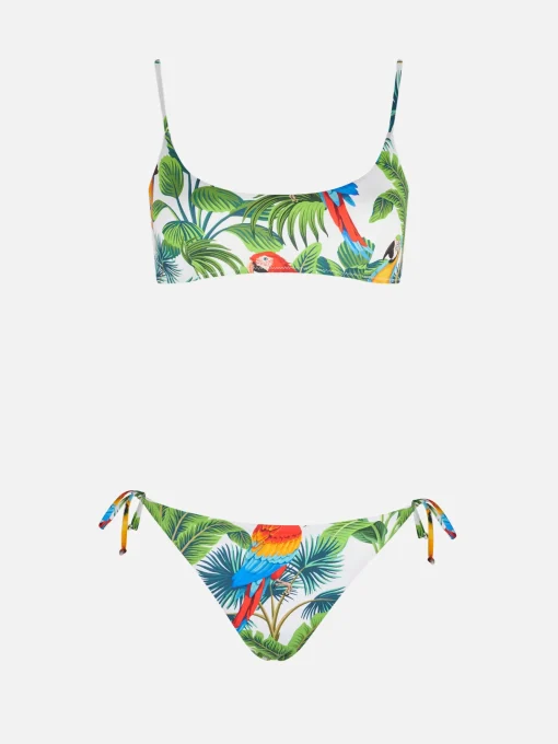 Bikini a bralette con stampa pappagallo