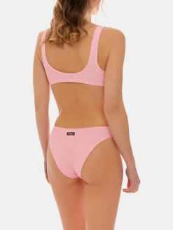 Bikini a bralette in tessuto crinkle rosa