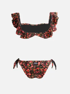 Bikini a fascia con volant stampa fiori