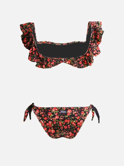 Bikini a fascia con volant stampa fiori