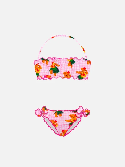 Bikini a fascia da bambina con stampa orso hawaiano