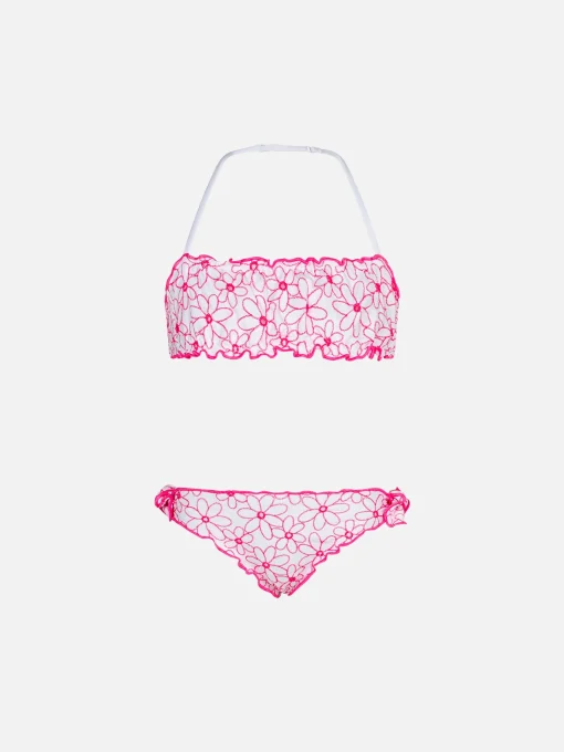 Bikini a fascia da bambina con ricamo margherite