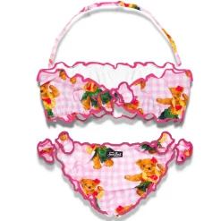 Bikini a fascia da bambina con stampa orso hawaiano