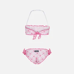 Bikini a fascia da bambina con ricamo margherite