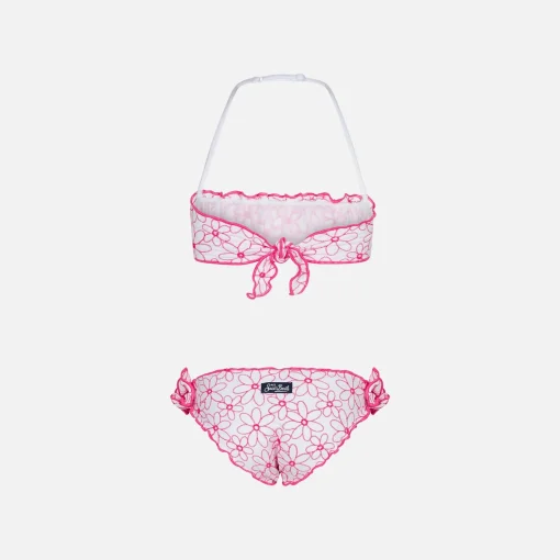 Bikini a fascia da bambina con ricamo margherite