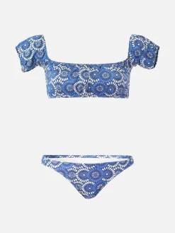 Bikini a fascia in denim floreale