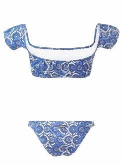 Bikini a fascia in denim floreale
