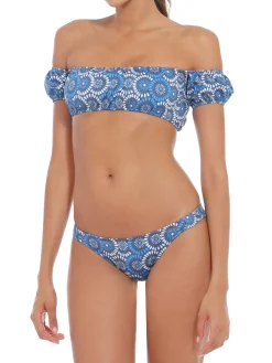 Bikini a fascia in denim floreale