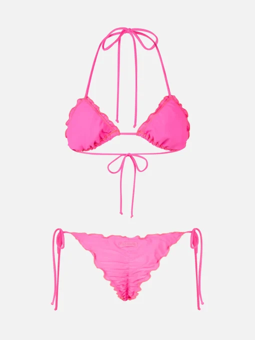 Bikini a triangolo classico rosa fluo da donna Sagittarius Miami