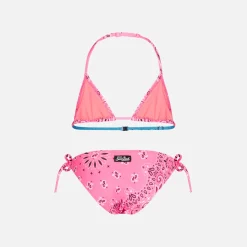 Bikini a triangolo da bambina con stampa bandana rosa fluo
