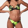Bikini a triangolo giallo fluo stampa palme