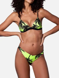 Bikini a triangolo giallo fluo stampa palme