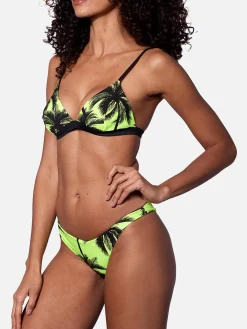 Bikini a triangolo giallo fluo stampa palme