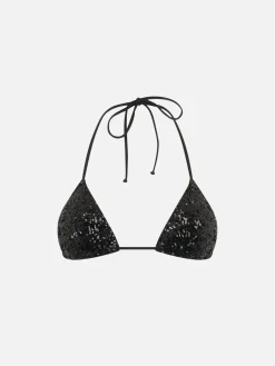 Bikini a triangolo paillettes nere da donna Leah Marielle