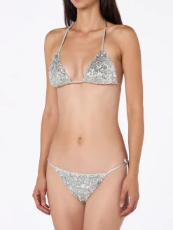 Bikini a triangolo paillettes argento da donna Leah Marielle