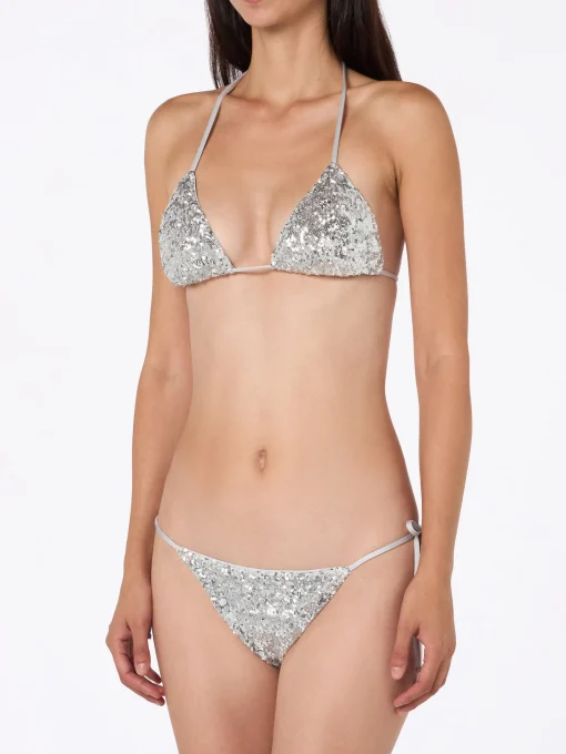 Bikini a triangolo paillettes argento da donna Leah Marielle