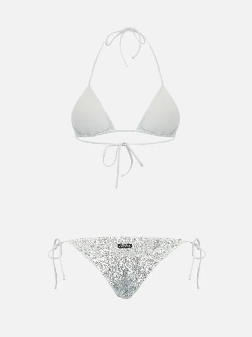 Bikini a triangolo paillettes argento da donna Leah Marielle