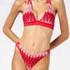 Bikini a triangolo rosso multicolore in maglia chevron