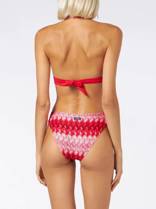 Bikini a triangolo rosso multicolore in maglia chevron