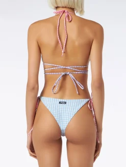 Bikini a triangolo vichy con laccetti lunghi