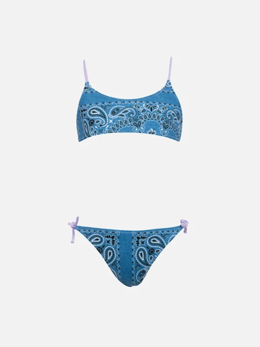 Bikini bralette da bambina in denim con bandana Jaiden