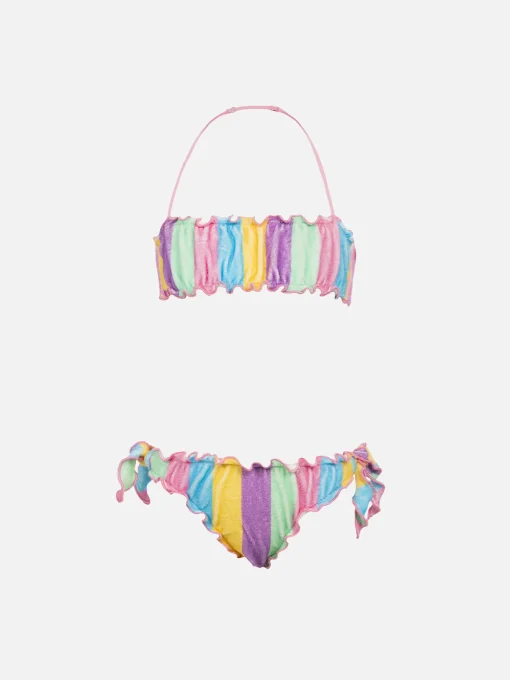 Bikini classico a fascia da bambina Emy in spugna con stampa a righe